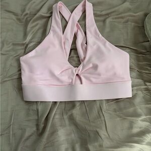 Fabletics Pink Sports Bra with Halter Neckline and Twist Detail